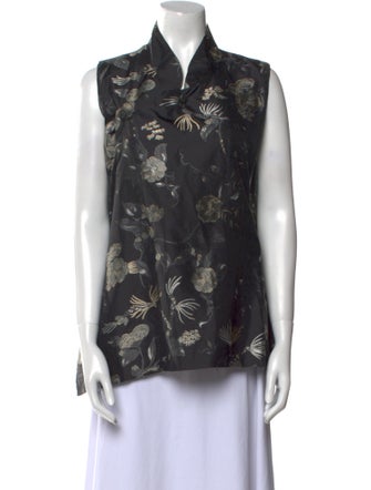 Eskandar Floral Print Short Sleeve Blouse
