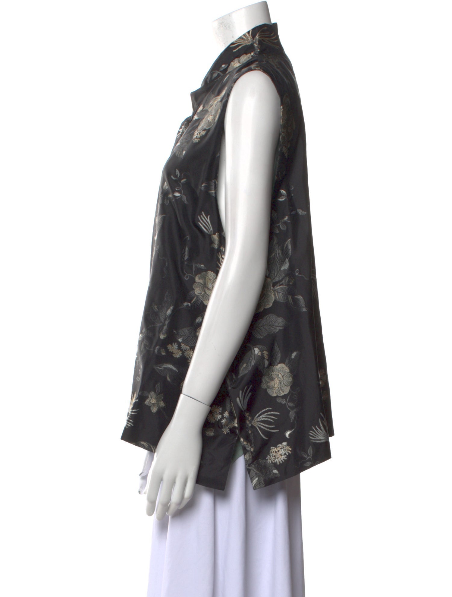 Eskandar Floral Print Short Sleeve Blouse