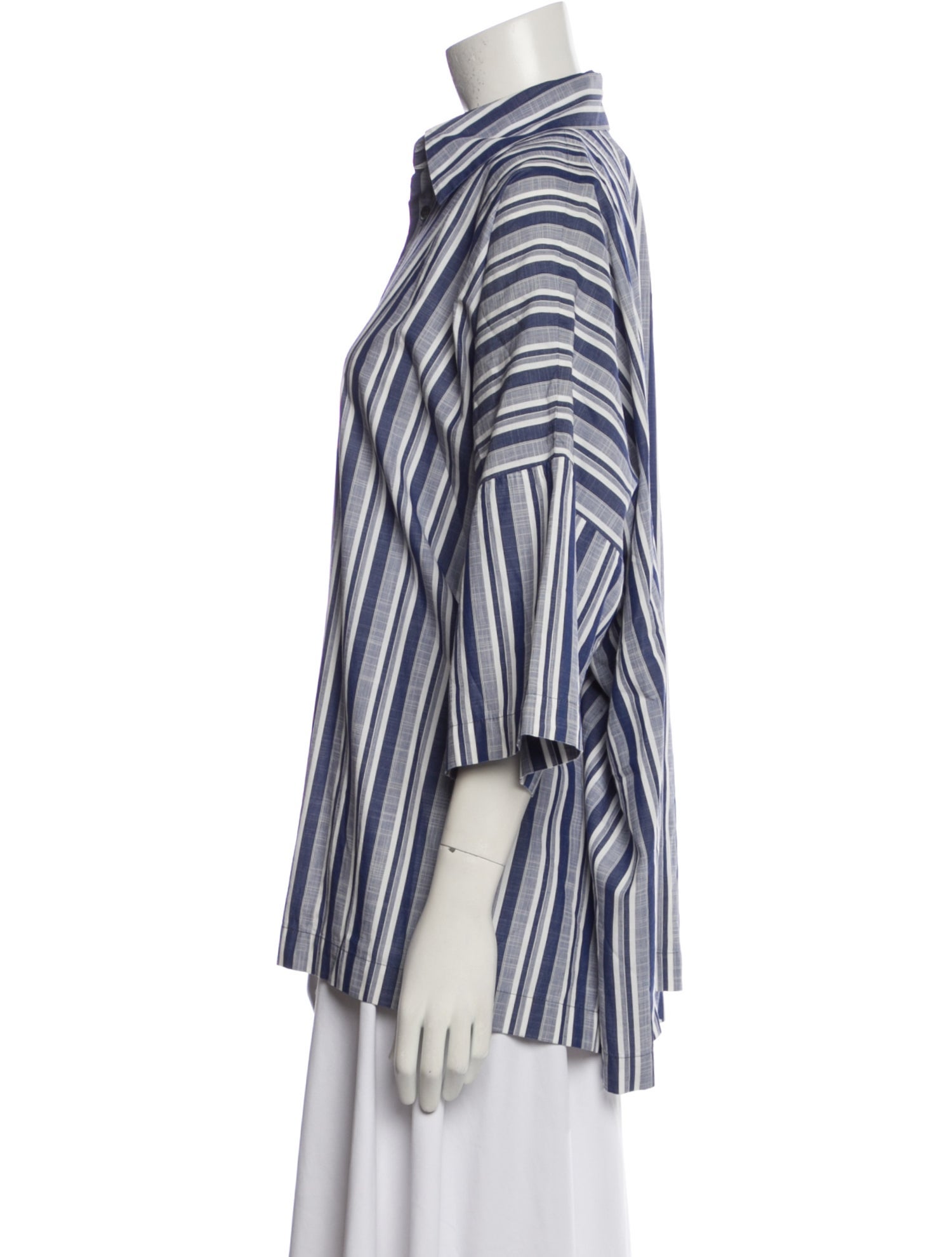 Eskandar Striped Three-Quarter Sleeve Button-Up Top