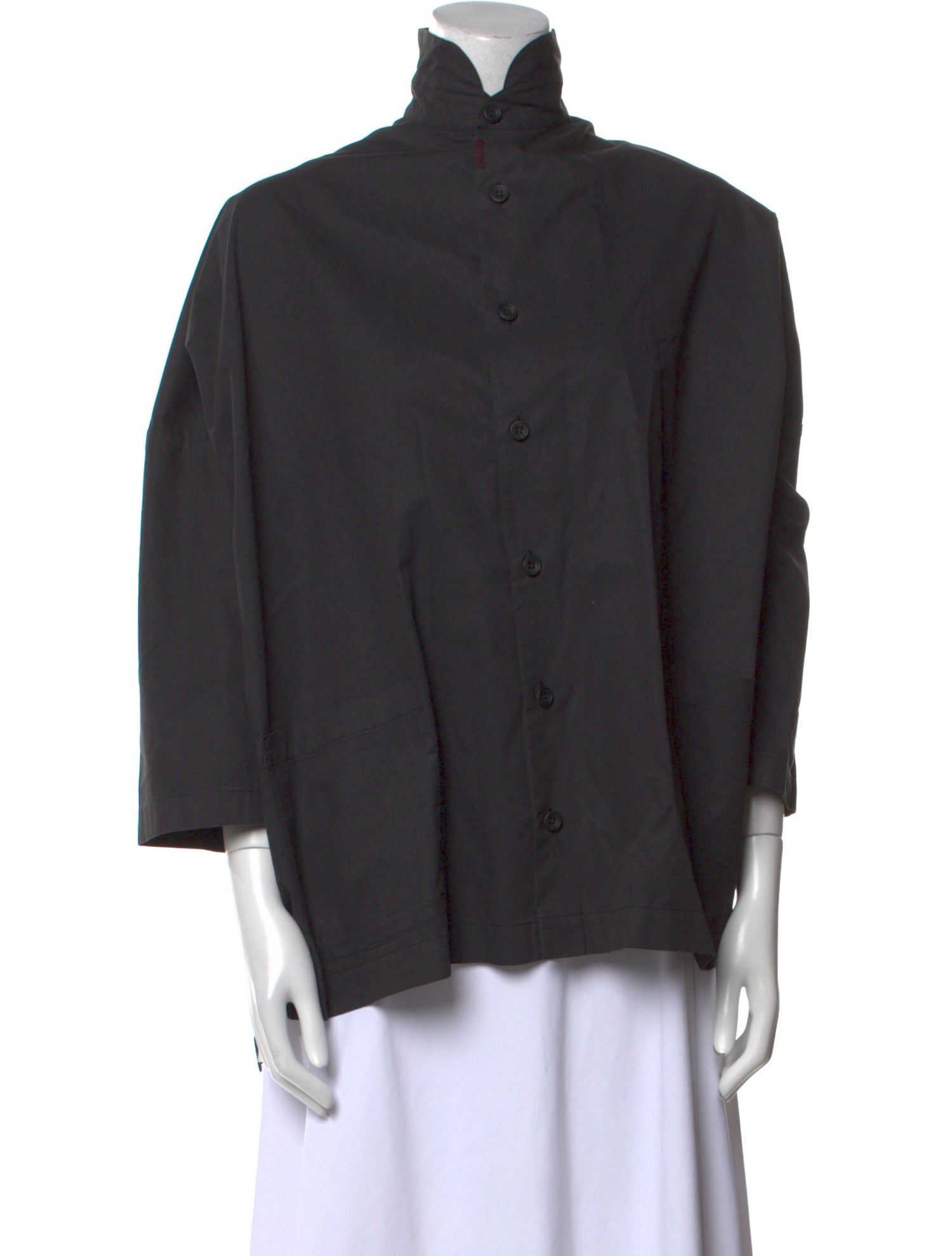 Eskandar Turtleneck Three-Quarter Sleeve Button-Up Top