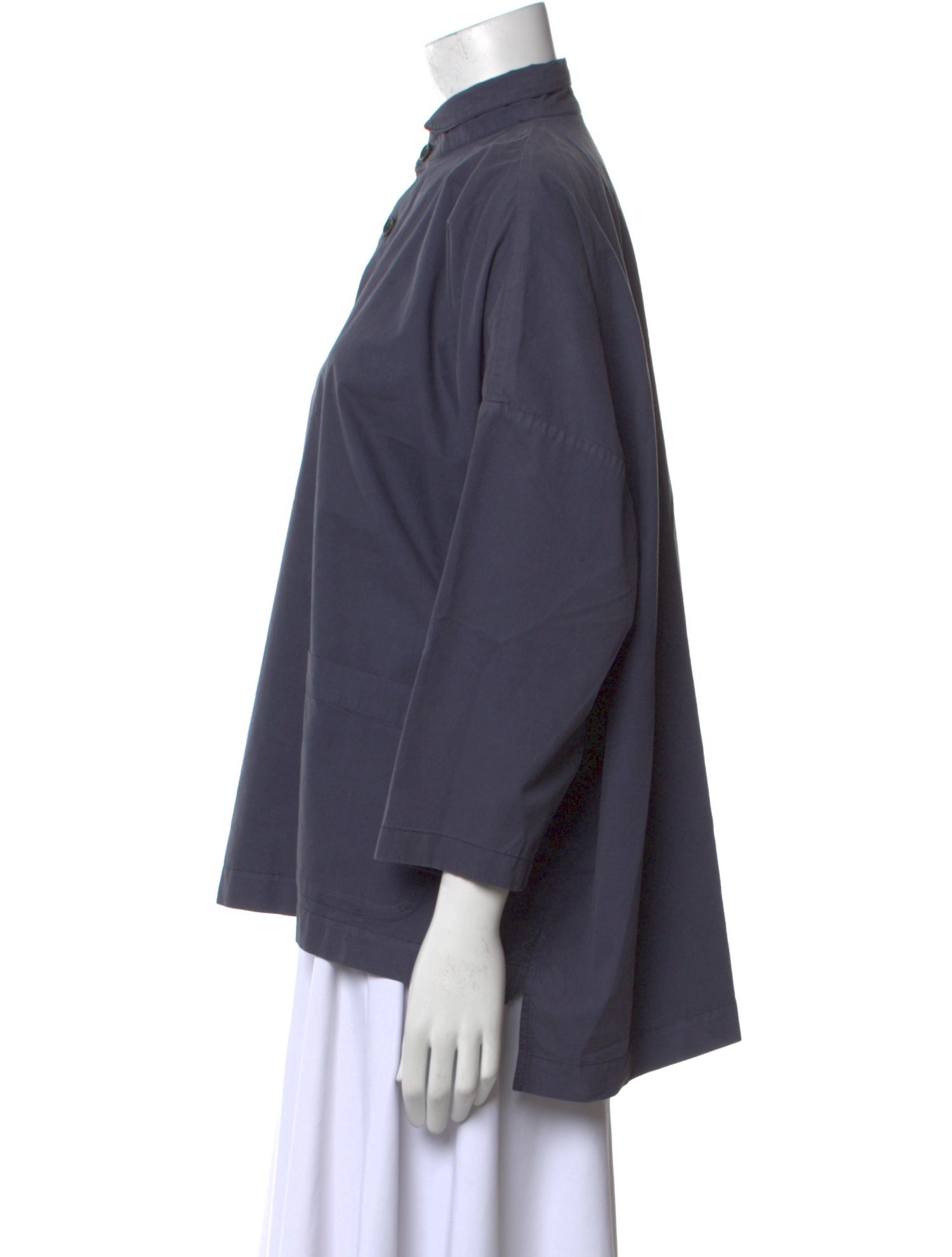 Eskandar Mock Neck Three-Quarter Sleeve Button-Up Top