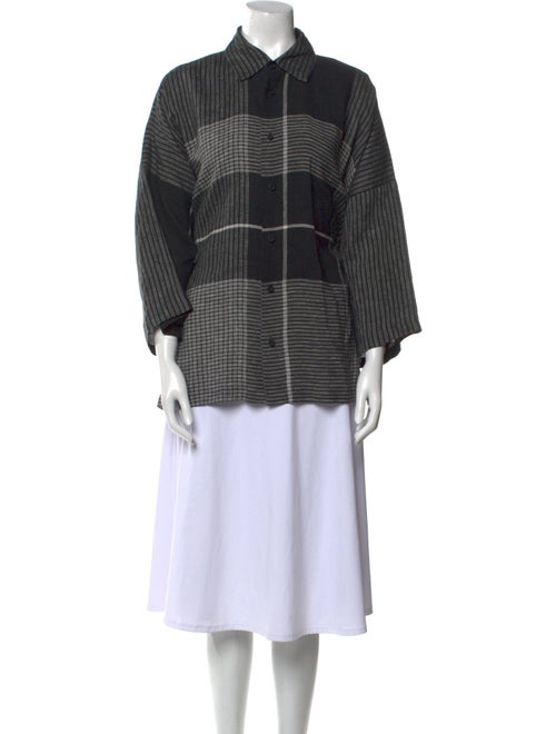 Eskandar Linen Plaid Print Button-Up Top