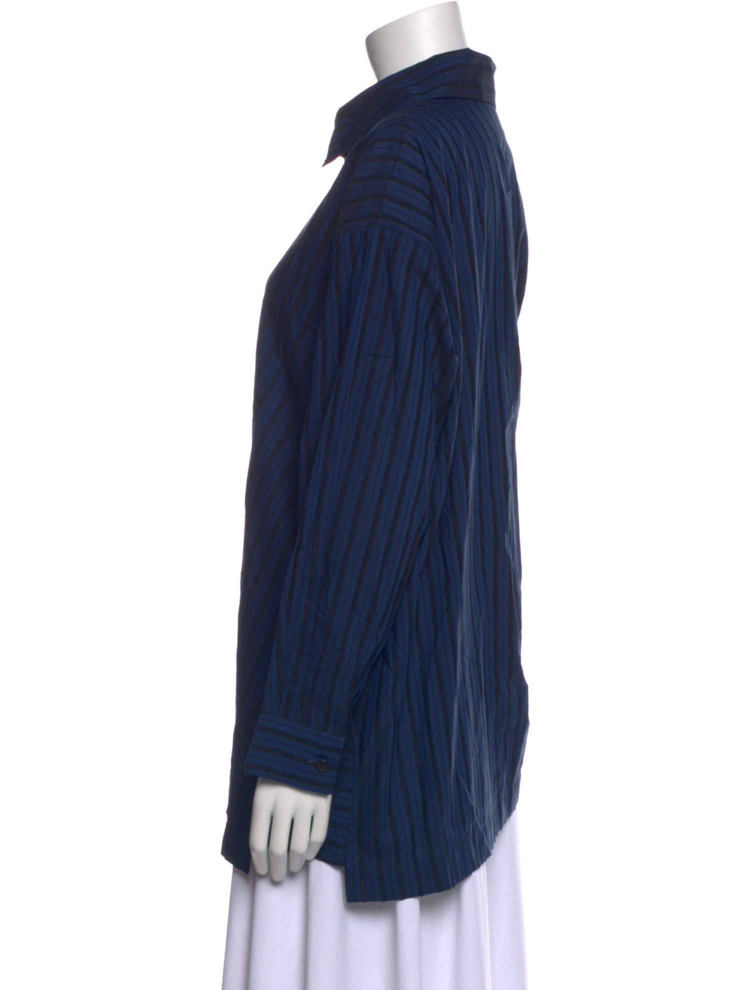 Eskandar Striped Long Sleeve Button-Up Top