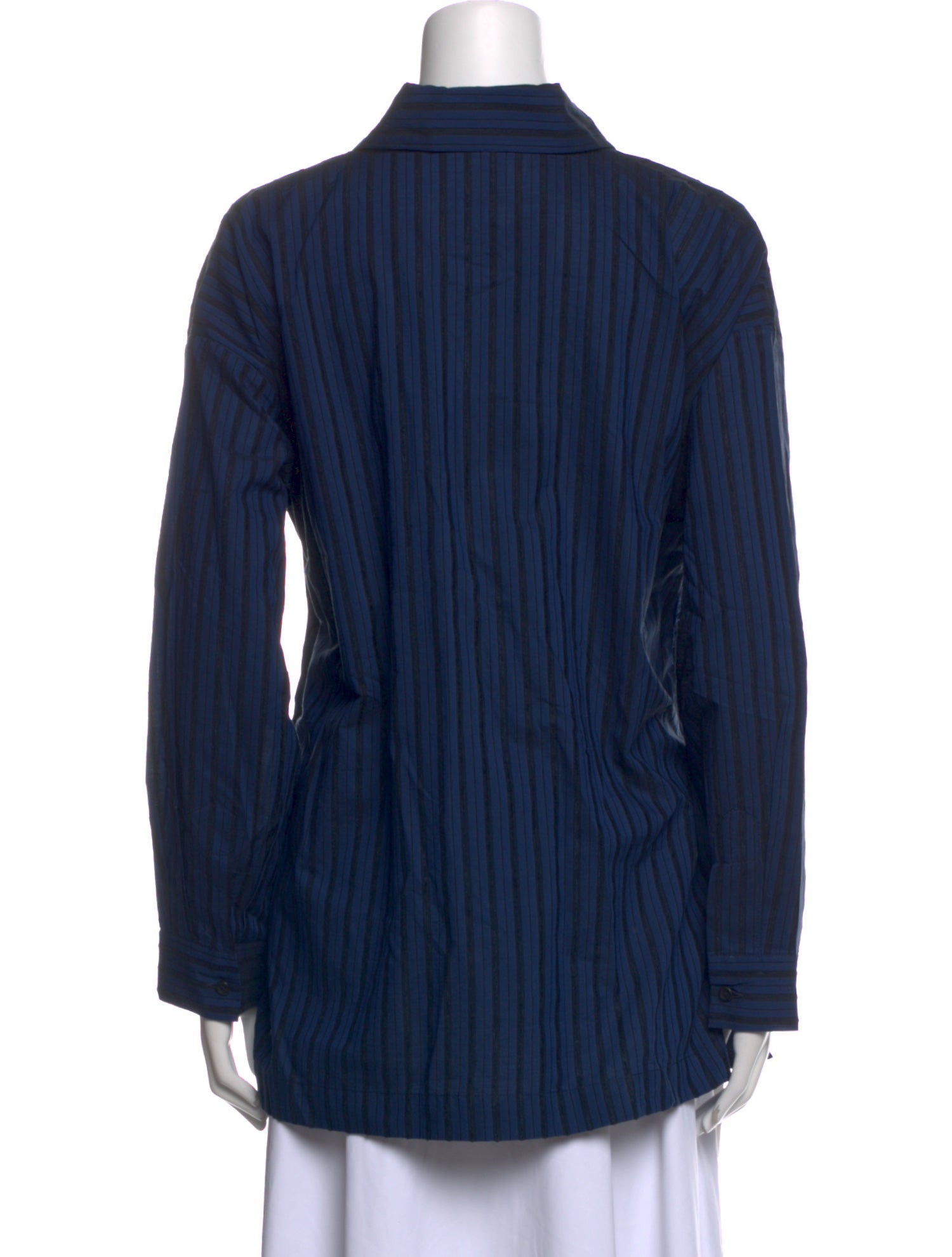 Eskandar Striped Long Sleeve Button-Up Top
