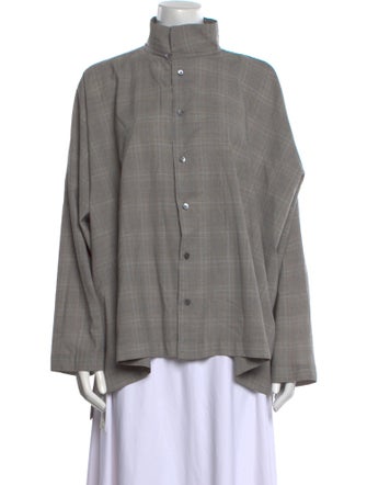 Eskandar Wool Mock Neck Button-Up Top