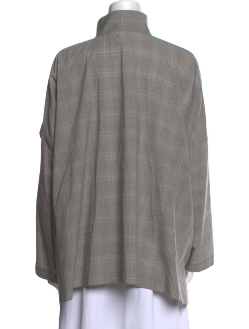 Eskandar Wool Mock Neck Button-Up Top