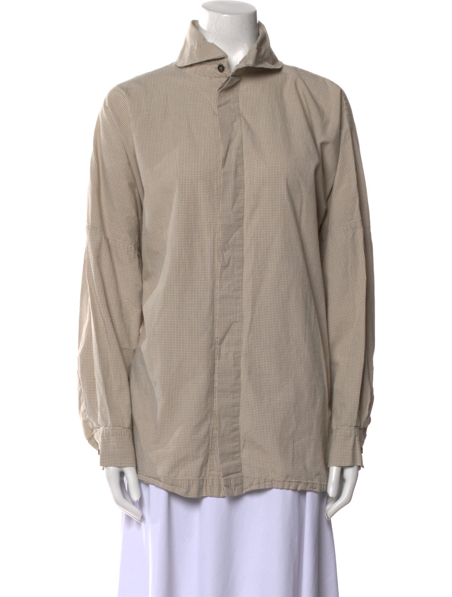 Eskandar Plaid Print Long Sleeve Button-Up Top