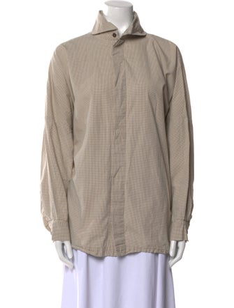 Eskandar Plaid Print Long Sleeve Button-Up Top