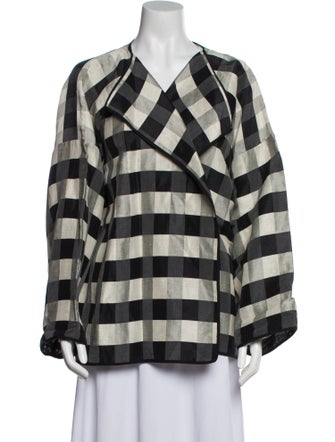 Eskandar Linen Plaid Print Blazer