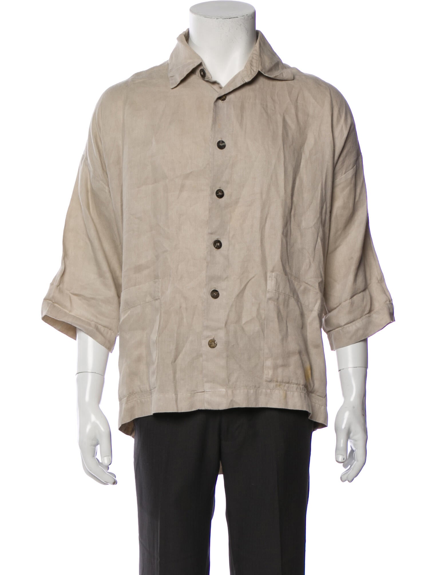 Eskandar Linen Three-Quarter Sleeve Shirt