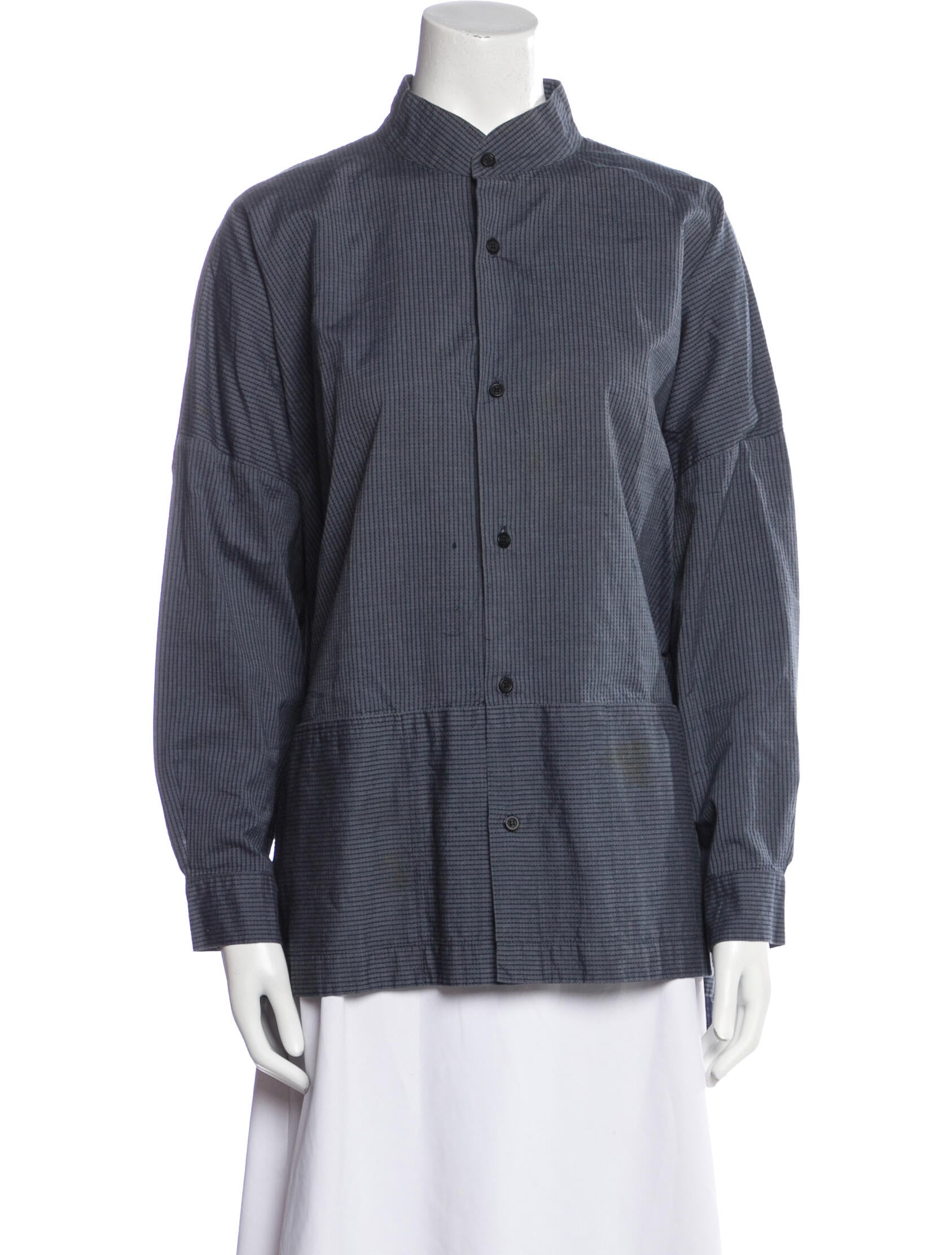 Eskandar Plaid Print Long Sleeve Button-Up Top