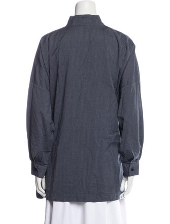 Eskandar Plaid Print Long Sleeve Button-Up Top