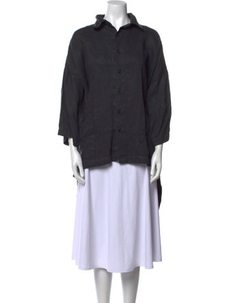 Eskandar Linen Mock Neck Button-Up Top