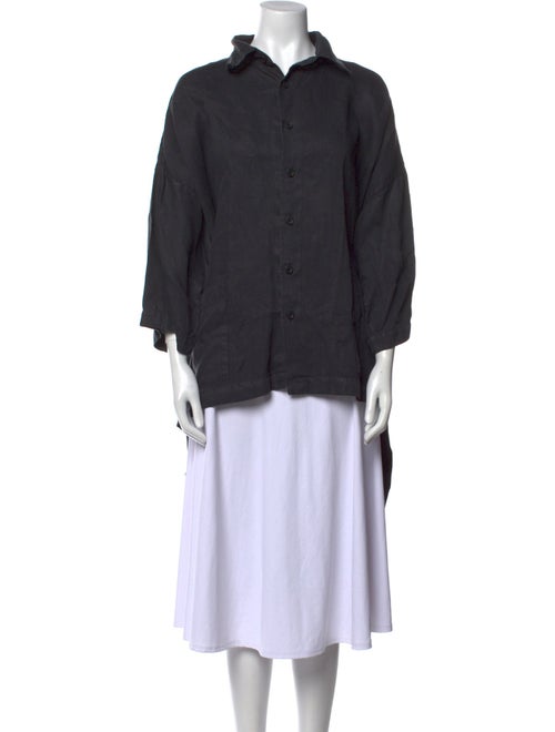 Eskandar Linen Mock Neck Button-Up Top