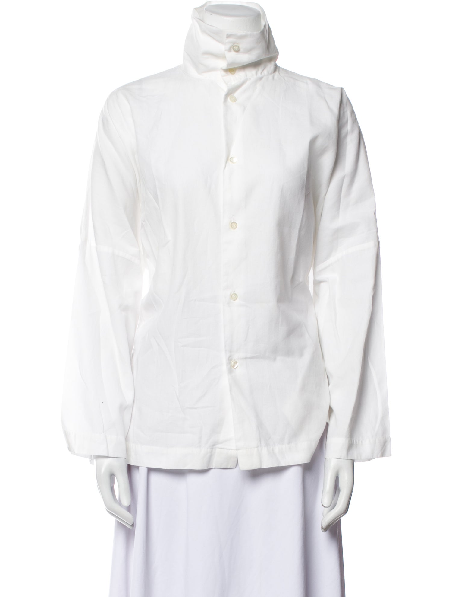 Eskandar Mock Neck Long Sleeve Button-Up Top
