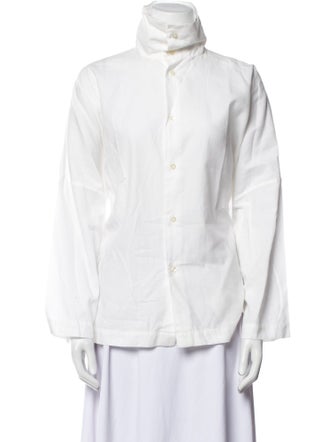 Eskandar Mock Neck Long Sleeve Button-Up Top