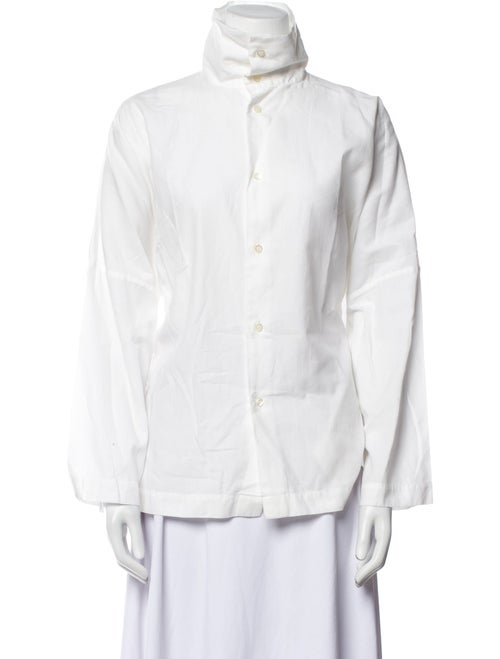 Eskandar Mock Neck Long Sleeve Button-Up Top