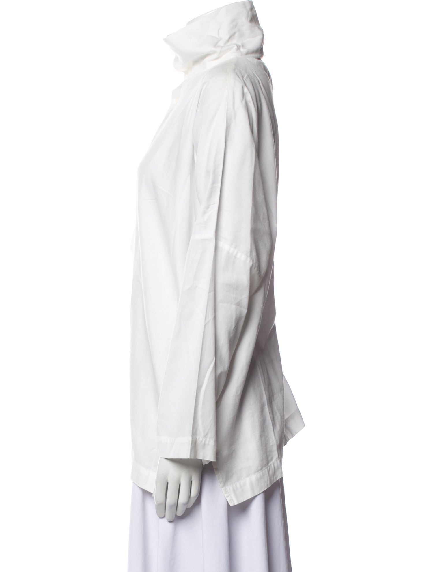 Eskandar Mock Neck Long Sleeve Button-Up Top