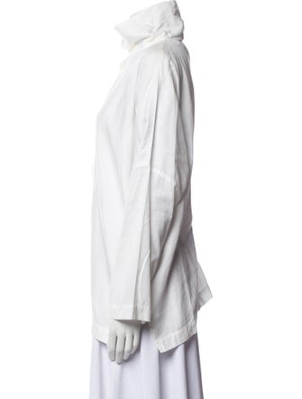 Eskandar Mock Neck Long Sleeve Button-Up Top