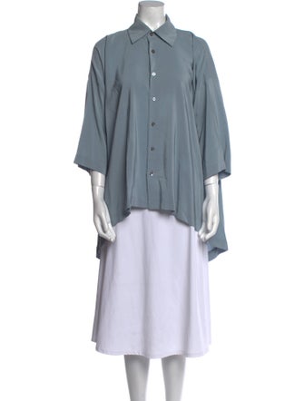 Eskandar Silk Three-Quarter Sleeve Button-Up Top