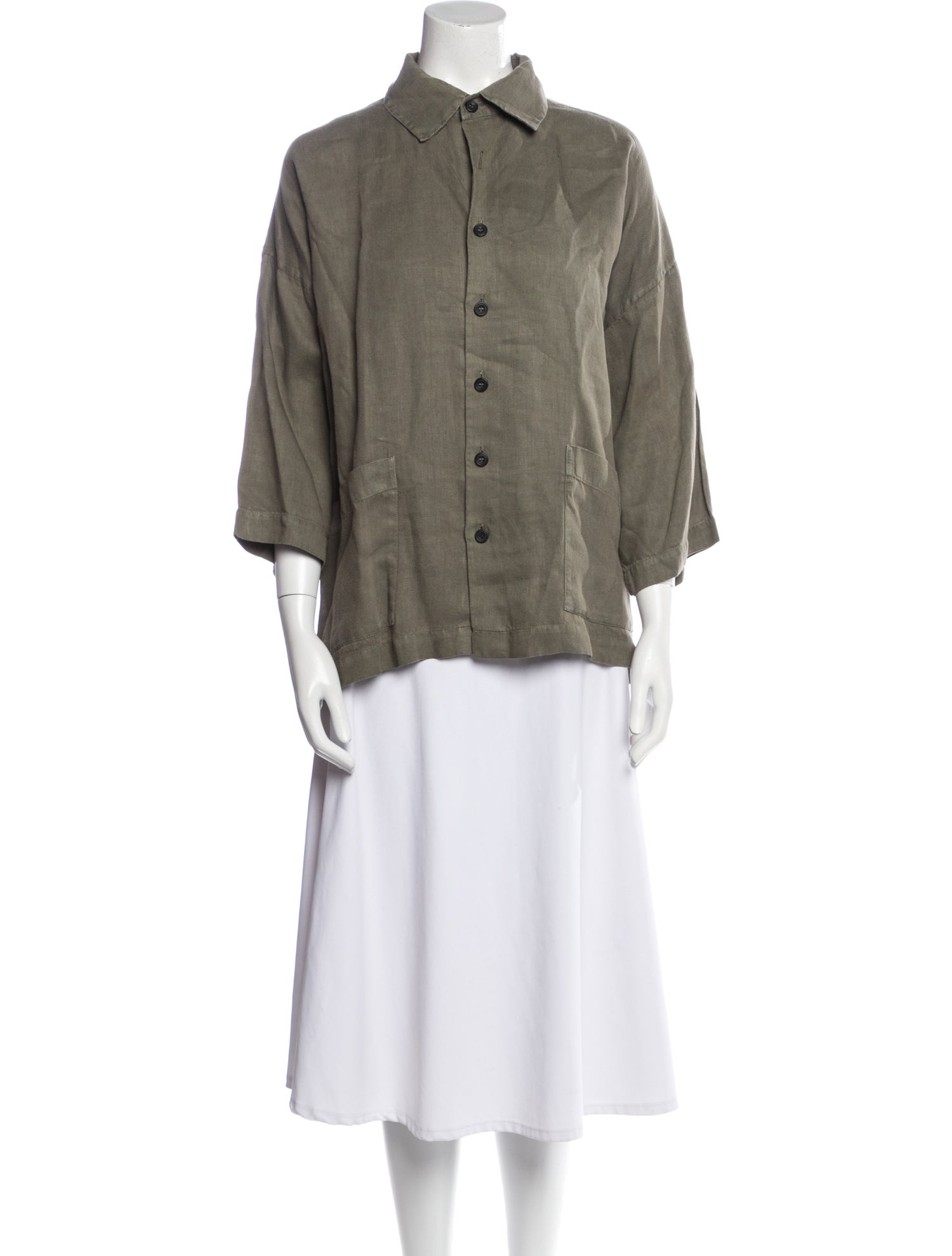 Eskandar Linen Three-Quarter Sleeve Button-Up Top