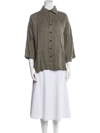 Eskandar Linen Three-Quarter Sleeve Button-Up Top