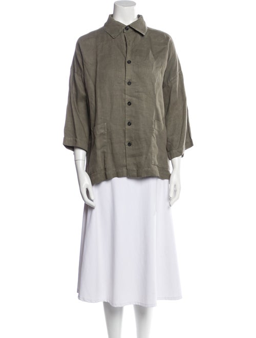 Eskandar Linen Three-Quarter Sleeve Button-Up Top