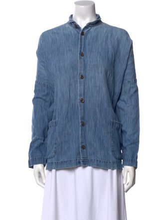 Eskandar Linen Mock Neck Button-Up Top