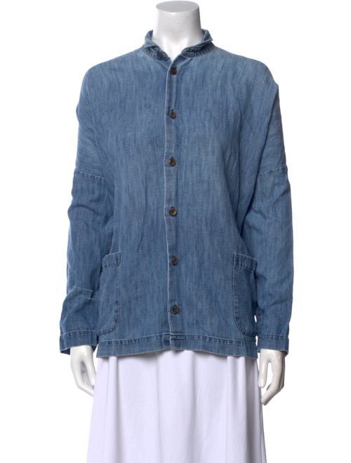 Eskandar Linen Mock Neck Button-Up Top