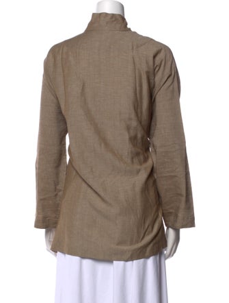 Eskandar Wool Mock Neck Button-Up Top