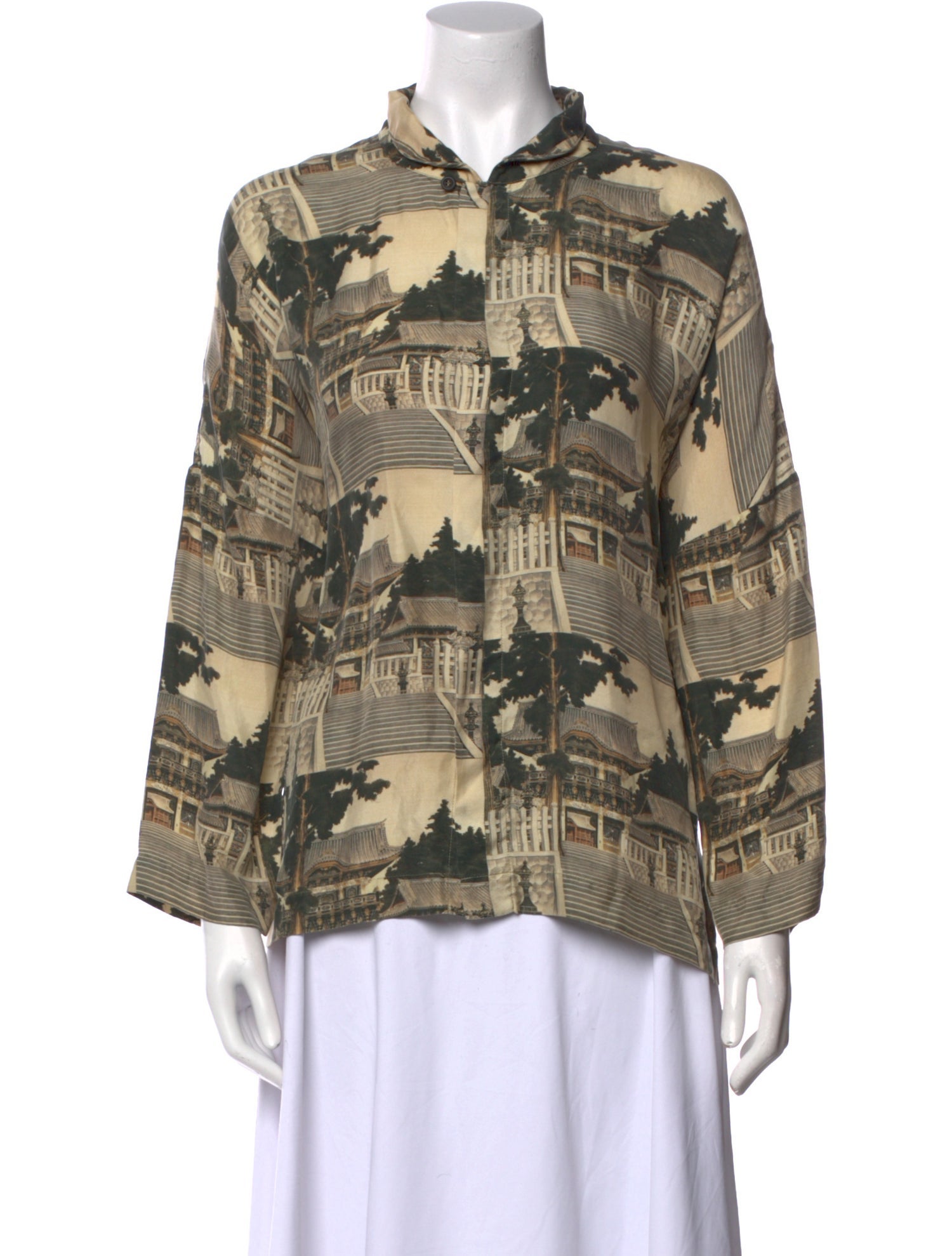 Eskandar Silk Printed Button-Up Top
