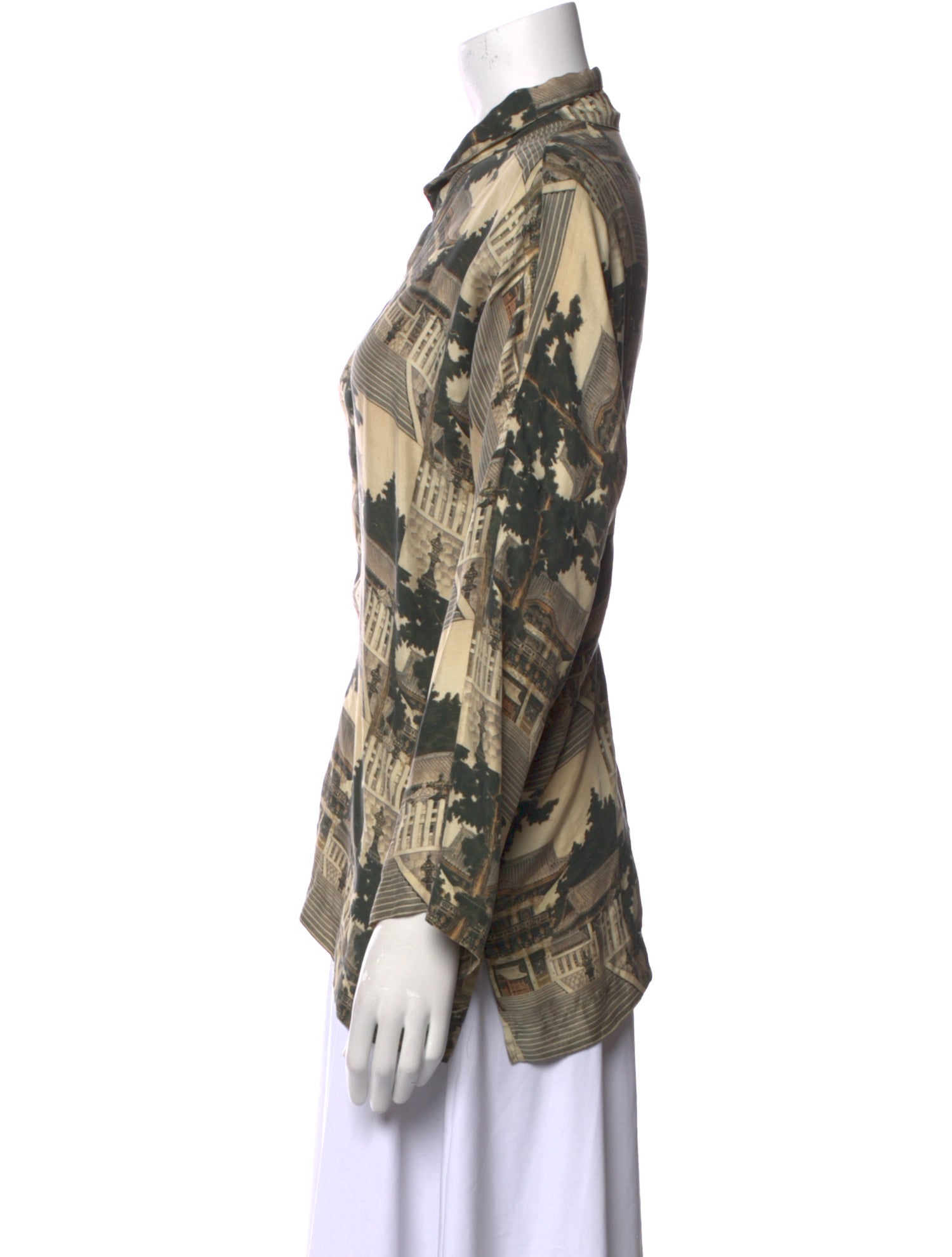 Eskandar Silk Printed Button-Up Top