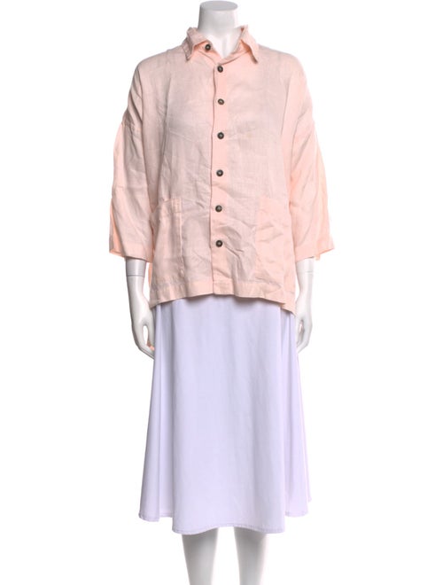 Eskandar Linen Three-Quarter Sleeve Button-Up Top