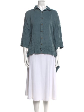 Eskandar Linen Three-Quarter Sleeve Button-Up Top