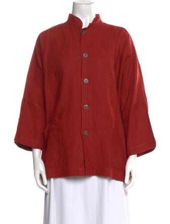 Eskandar Linen Mock Neck Button-Up Top