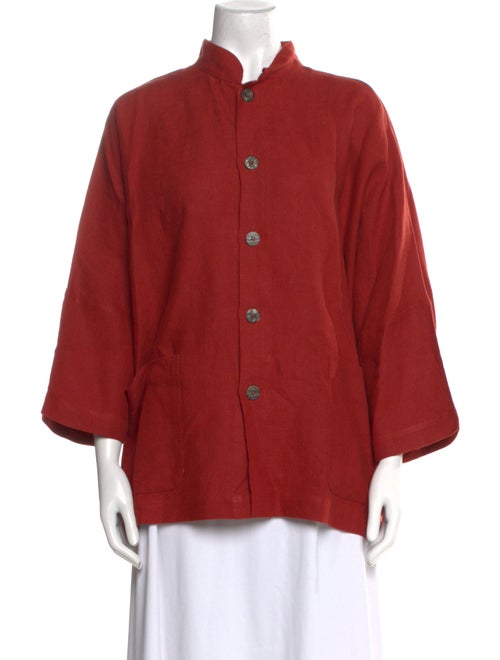 Eskandar Linen Mock Neck Button-Up Top