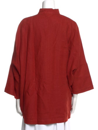 Eskandar Linen Mock Neck Button-Up Top