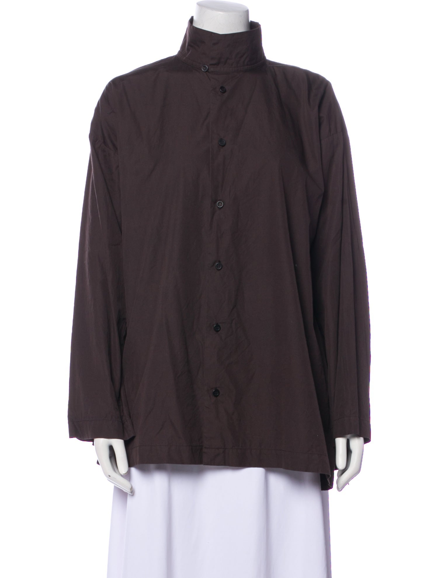 Eskandar Mock Neck Long Sleeve Button-Up Top