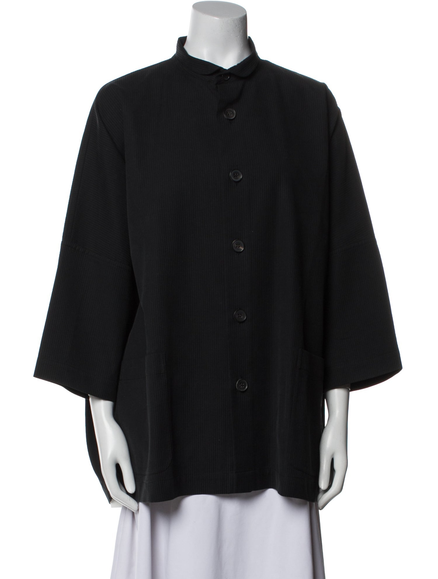 Eskandar Linen Mock Neck Button-Up Top