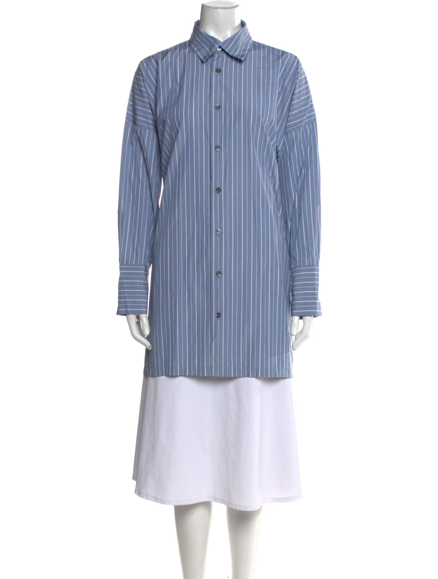Eskandar Striped Long Sleeve Button-Up Top