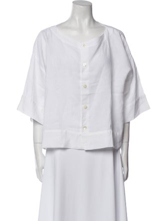 Eskandar Linen Scoop Neck Button-Up Top