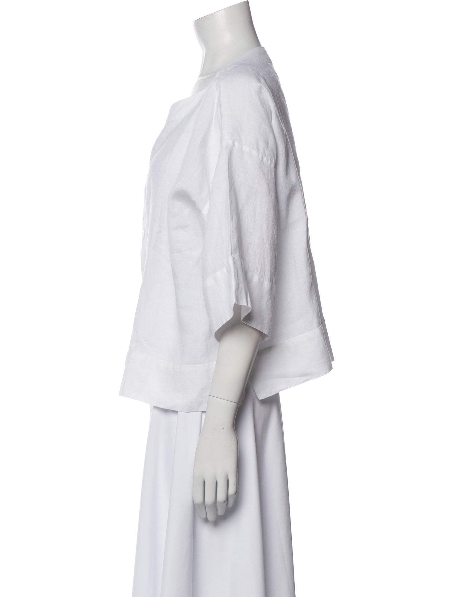 Eskandar Linen Scoop Neck Button-Up Top