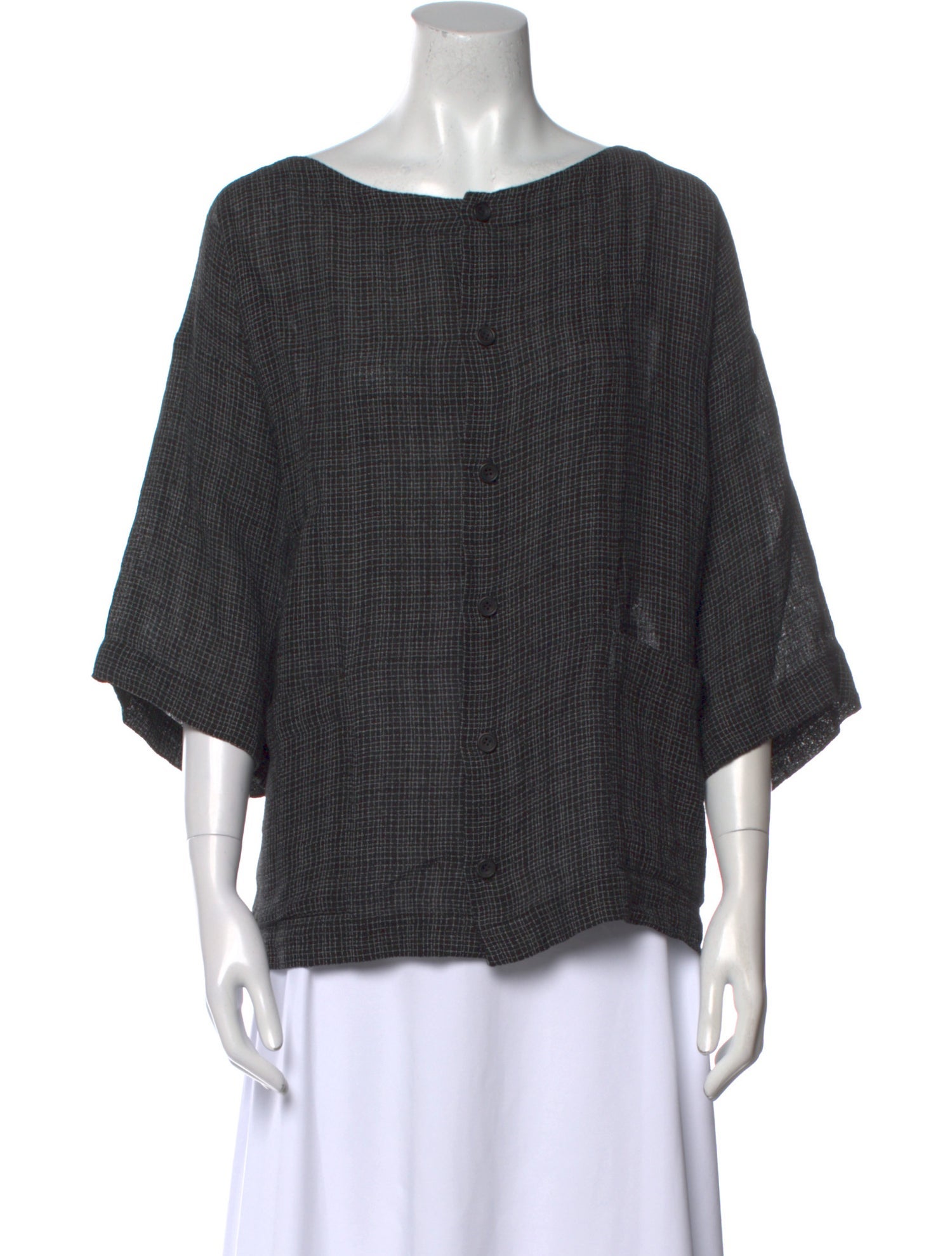 Eskandar Linen Plaid Print Blouse