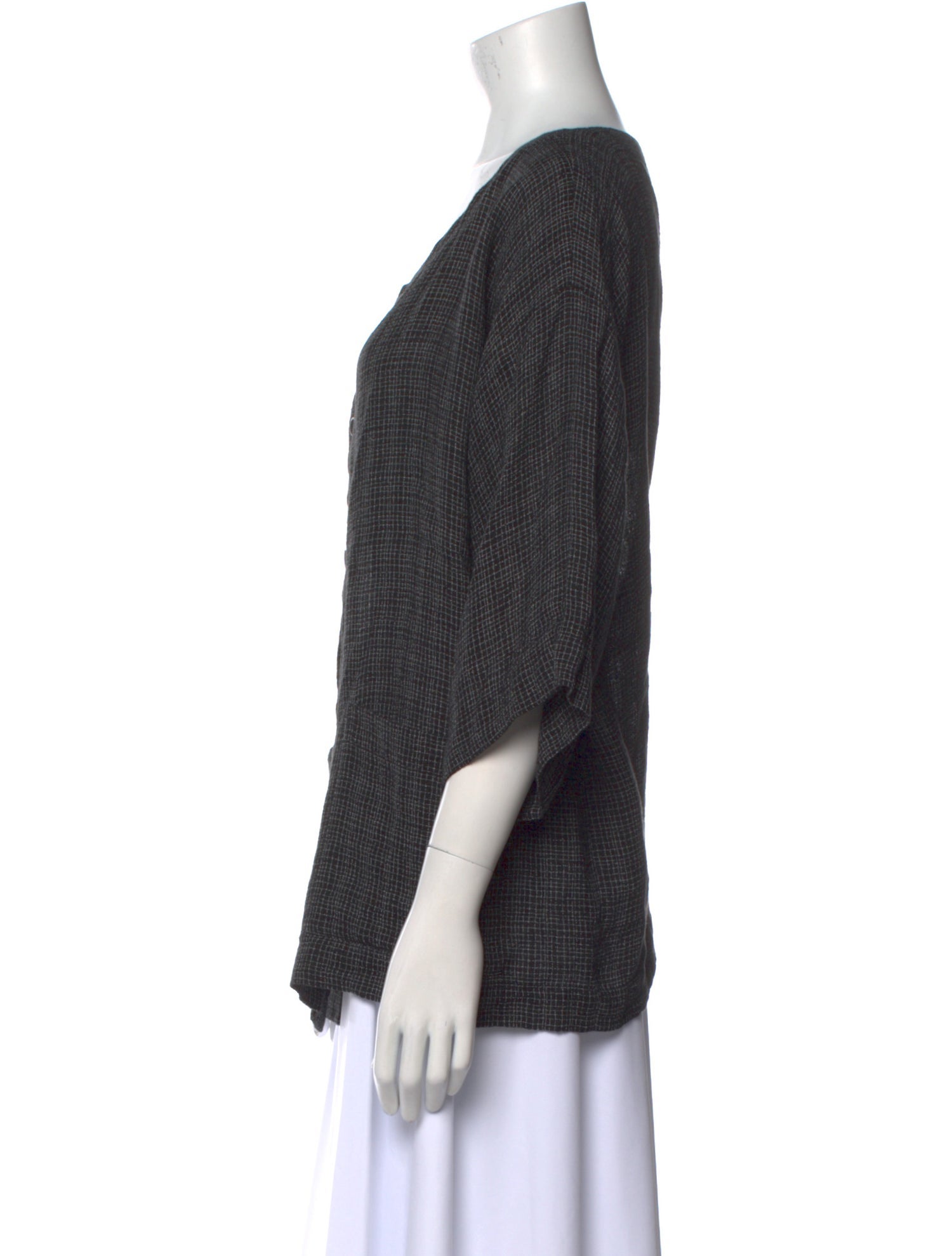 Eskandar Linen Plaid Print Blouse