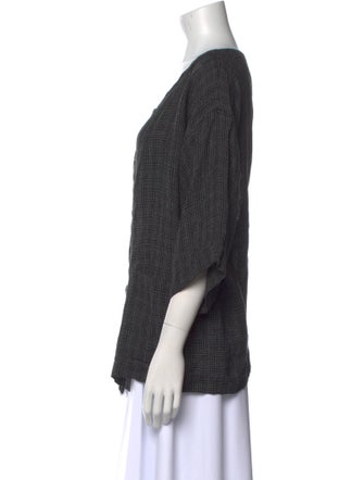 Eskandar Linen Plaid Print Blouse