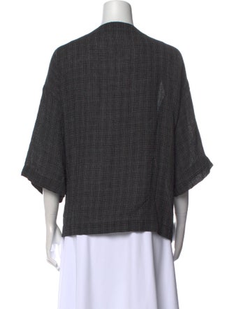 Eskandar Linen Plaid Print Blouse