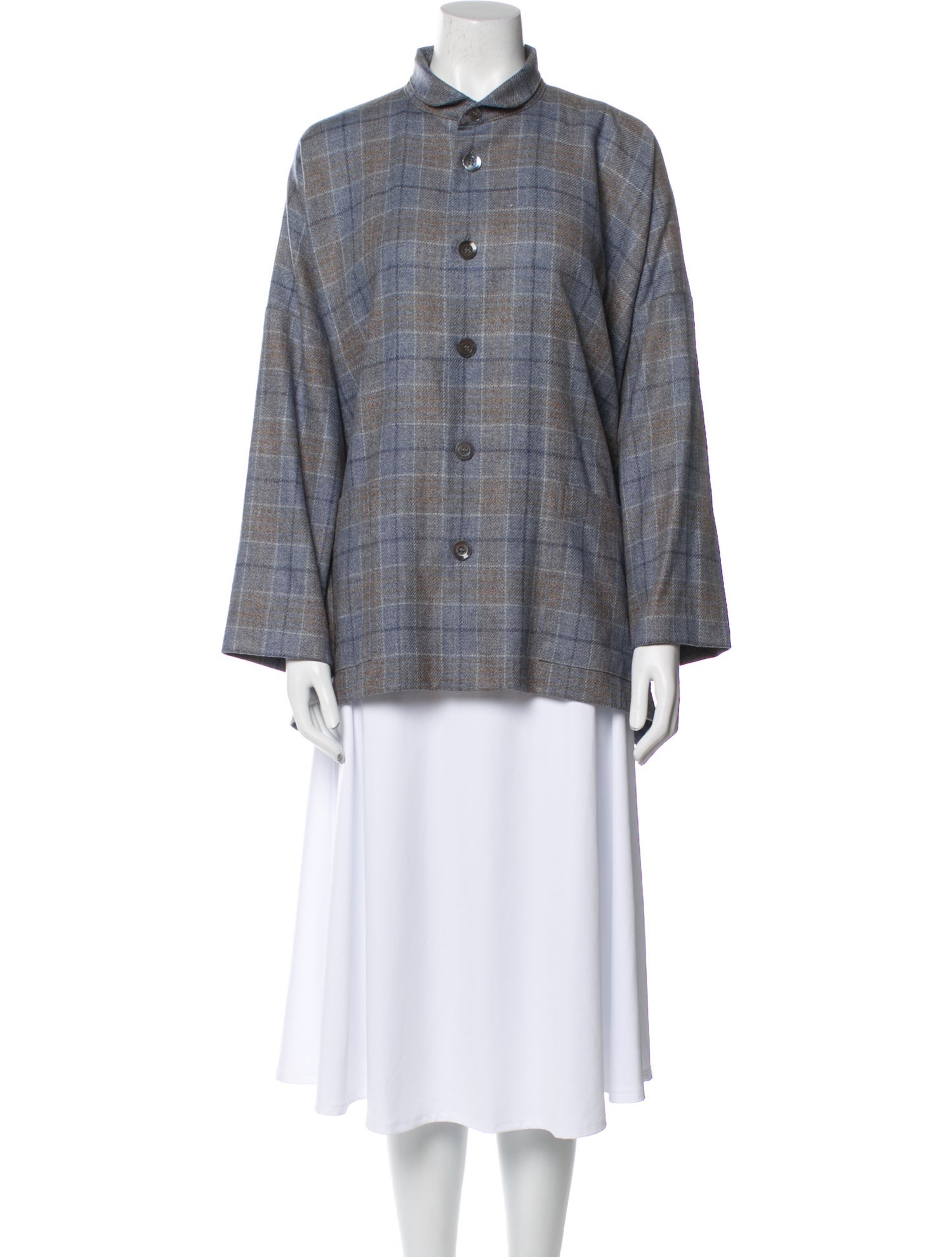 Eskandar Virgin Wool Plaid Print Jacket