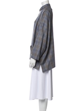 Eskandar Virgin Wool Plaid Print Jacket
