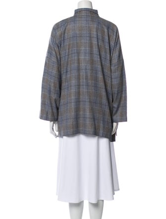 Eskandar Virgin Wool Plaid Print Jacket