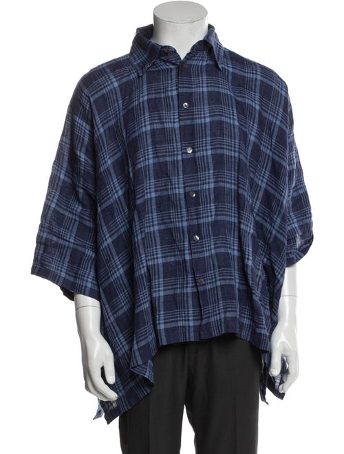 Eskandar Plaid Print Three-Quarter Sleeve Shirt